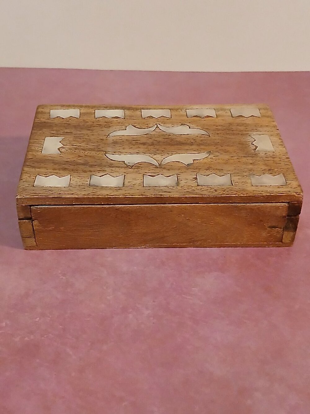 Vintage Wooden Trinket Box with Brass Inlay - Picture 3 of 10